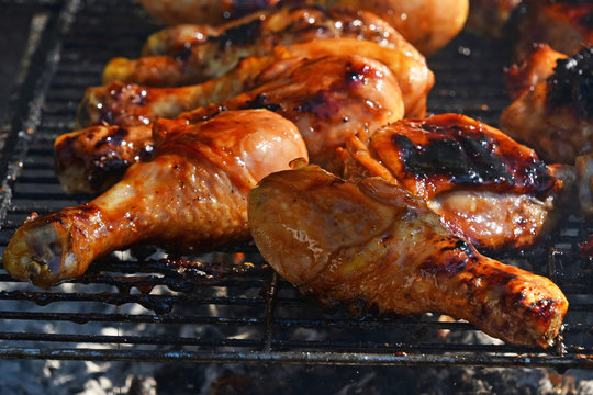 Barbecue chicken meat on grill