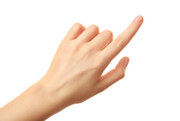 Female hand on white background