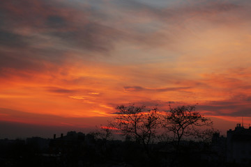 Beautiful fiery sunset sky.