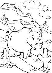 Cute rhinoceros stands and smiles.