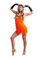 Disco dancer showing some movements against isolated white