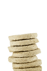 stack of frozen patties close up