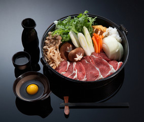 Typical Asian ingridients: marble noodles, bacon, tofu, mushroom