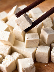 Cubes of raw tofu