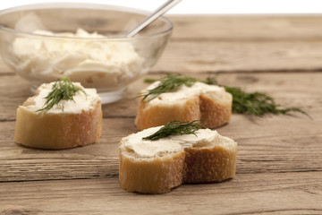 three slices of bread with butter and herb