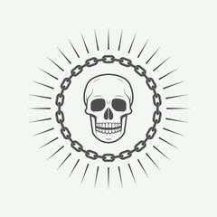 Vintage skull label, emblem and logo.