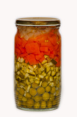 Canned vegetables home production, ingredients for food preparation.