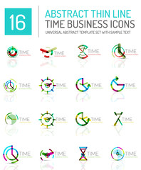 Geometric clock and time icon set