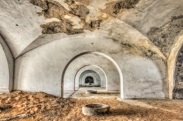 Archway perspective in an abandoned winery