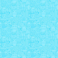 Thin Line Light Blue Construction Seamless Pattern