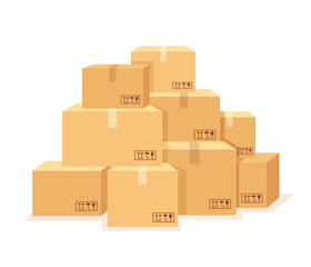 Carton boxes set. Vector flat cartoon illustration