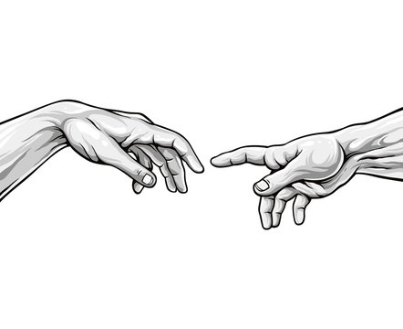 Adam hands. Black and white vector illustration