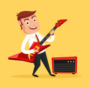 Businessman Guitarist. Vector Flat Cartoon Illustration