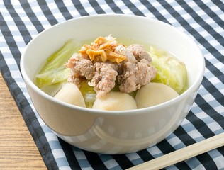 Traditional Chinese Cabbage Soup with Pork and Meat Ball