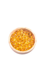 Fish oil capsule, Omega 3-6-9 fish oil yellow soft gels capsules on white background