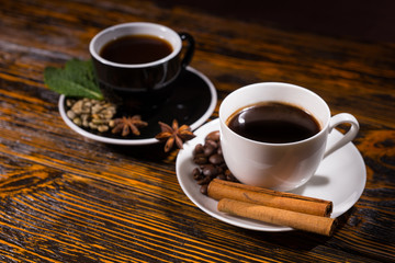 Black and white tea with herbs and beans