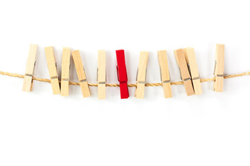 Natural color wooden paper clips with red on in the middle