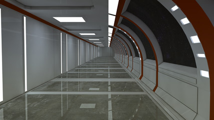 3d render. Futuristic spaceship interior