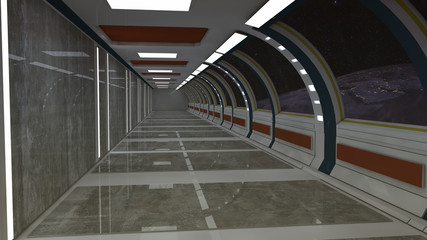 3d render. Futuristic spaceship interior