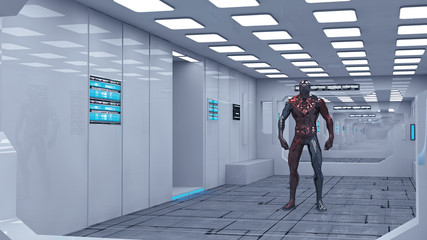 3d render. Futuristic spaceship interior © Miguel Aguirre