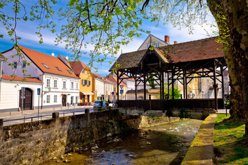 Fototapeta na wymiar Samobor river and old wooden bridge