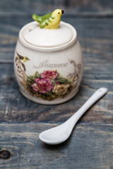 Ceramic Round Jars with Flower Ornaments and Birds
