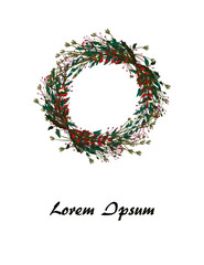 Green Vintage Vector Wreath Greeting Card Design with Vintage Vector Branches, Leaves, Flowers for Vintage Decoration, Print, Greeting Card, Gift Card and Frames, Greeting Card Vector Wreath Template