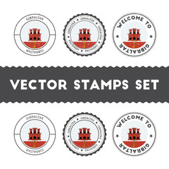 Gibraltar flag rubber stamps set. National flags grunge stamps. Country round badges collection.