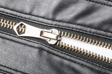 Leather jacket with metal zipper closeup. © Paweł Michałowski