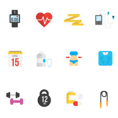 Fitness and health icons with white background