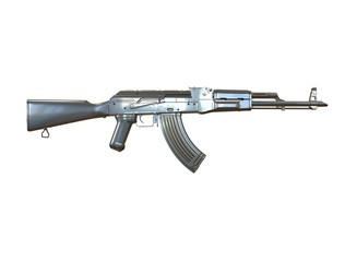 Akm assault rifle 3d illustration in color. metal parts.  military color. on white background