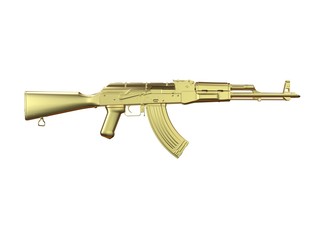 Akm assault rifle 3d illustration in color. metal parts.  military color. on white background