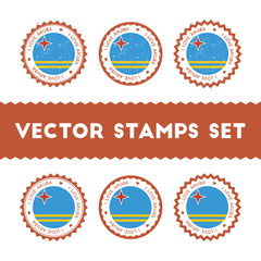 I Love Aruba vector stamps set. Retro patriotic country flag badges. National flags vintage round signs.