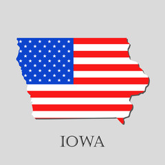 Map State of Iowa in American Flag - vector illustration.