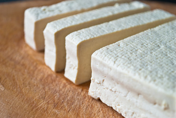 Slices of raw tofu