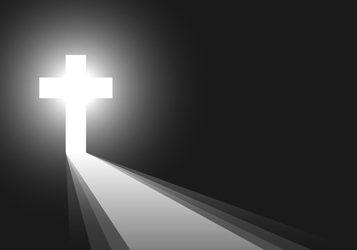 Black background with Cross and rays - vector illustration.