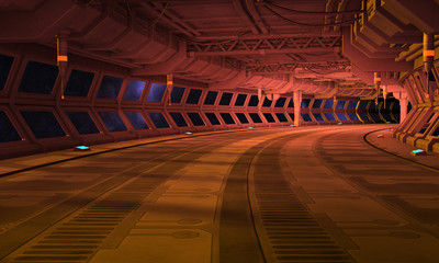 Sci-Fi corridor interior design 3d illustration