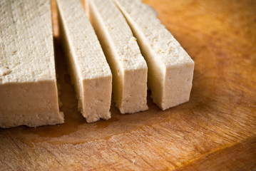 Slices of raw tofu
