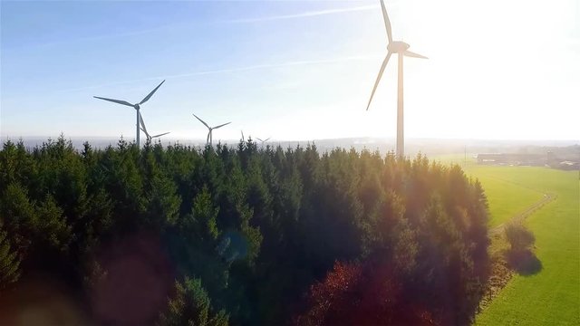 Birds eye view on Wind Power, Turbine, Windmill, Energy Production - Clean and Renewable Energy 