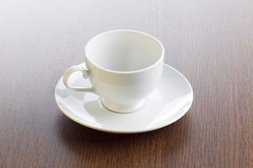 empty cup and saucer.