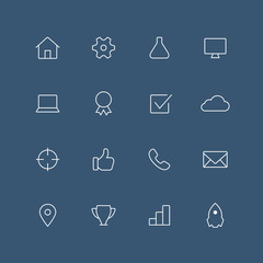 Web studio thin outline icon set with rounded corners - different symbols on the dark background