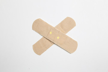 Close up shot of a bandaid against isolated white background.