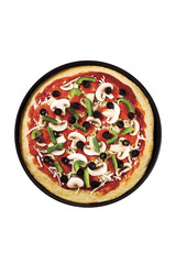 pizza with meats, pepper and olives