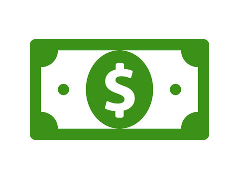 Green American dollar bill flat icon for financial apps and websites