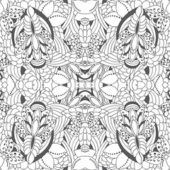 stock vector seamless doodle black and white floral pattern. ori