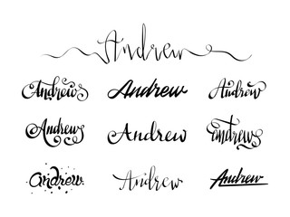 Personal name Andrew. Vector handwritten calligraphy tattoo design set