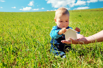 little boy with shape of house
