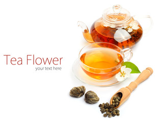 Tea cup kettle isolated white background
