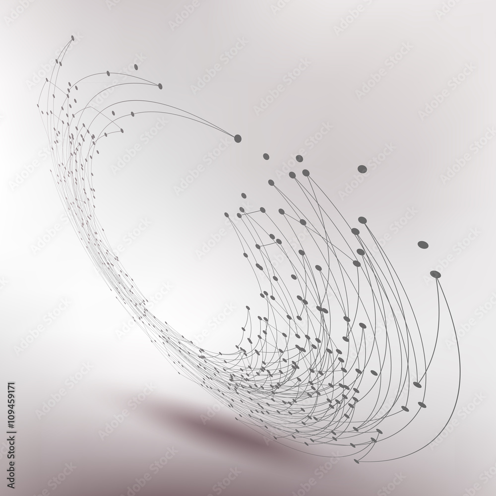 Wall mural abstract vector background. abstract swirl form with connected lines and dots