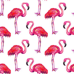 Fototapeta premium Seamless summer pattern with flamingo vector background. Perfect for wallpapers, pattern fills, web page backgrounds, surface textures, textile